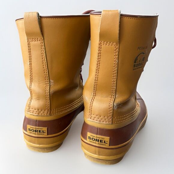 Sorel Premium Tan Leather Winter Snow Boots Mens Size 9 Caribou Waterproof - Picture 3 of 9
